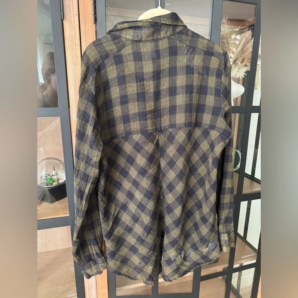 Vintage Free People lace up cutout button down shirt long sleeve flannel top